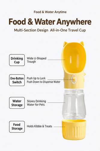Cat-Ear Portable Pet Water Bottle with Food Cup