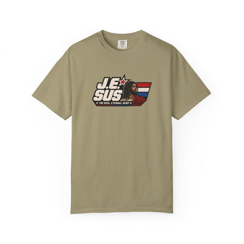 Jesus Retro Graphic T-Shirt — “J.E.SUS The  Real Eternal Hero” Christian Vintage Tee