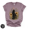 Sunflower Cat Tee | Floral Black Cat Graphic T-Shirt