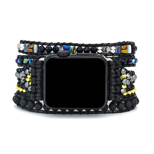 Black Retro Woven Watch Band  Natural Stone Bead Strap Bracelet