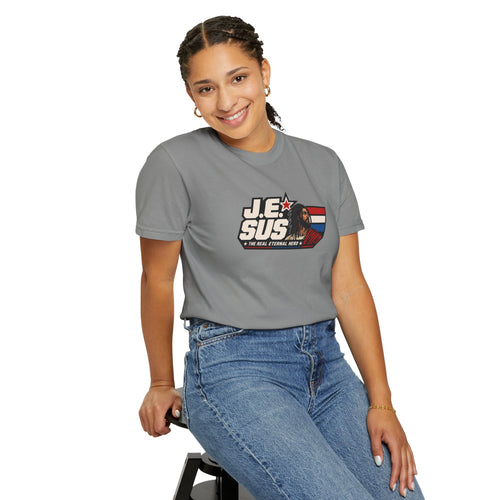 Jesus Retro Graphic T-Shirt — “J.E.SUS The  Real Eternal Hero” Christian Vintage Tee