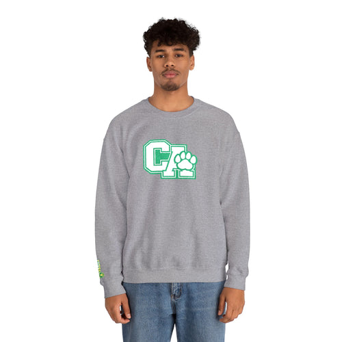 California Embroidered Crewneck Sweatshirt — Green Vintage 'CA' Paw Logo