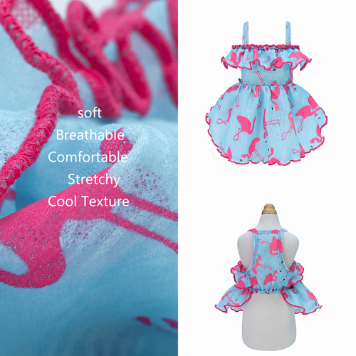 Blue Flamingo Ruffle Dog Dress