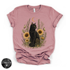 Sunflower Cat Tee | Floral Black Cat Graphic T-Shirt