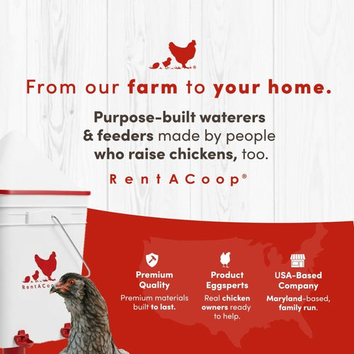 RentACoop Chicken Feeder & Waterer Set– 25lb No-Waste Feeder with 4 Large Ports + 5-Gallon Waterer with Auto-Fill Cups & Horizontal Nipples