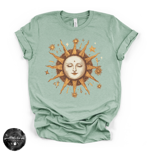 Summer Celestial Sun Tee | Boho Sun & Moon Graphic T-Shirt