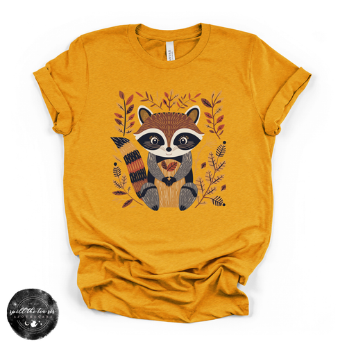 Fall Cartoon Raccoon Tee | Cute Autumn Trash Panda Graphic T-Shirt