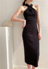 Women's Slim Fit Slim Pack Hip Cross Halter Over Knee Knit Dress