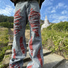 Niche Whisker Ripped Embroidered Jeans