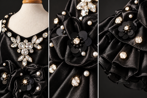 Handmade Black Satin Jeweled Pet Dress