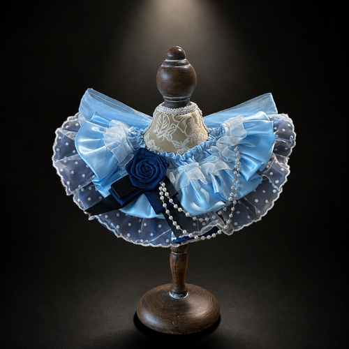 Blue Rosette Satin Lace Pet Bib Collar
