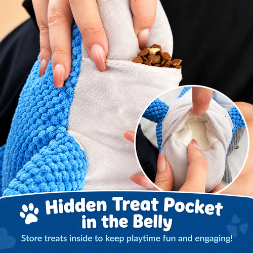 Dolphin Treat-Hiding Squeaky Plush Dog Toy