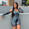 Crew Neck Digital Printing Gloves Hip Lifting Bodysuit
