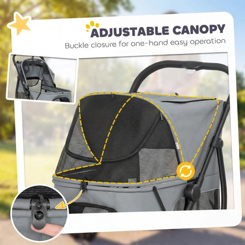 3 Wheel Pet Stroller with Easy One-Click Quick Fold, Mesh Window, Washable Cushion, for Medium Dogs