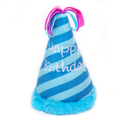Blue Birthday Hat Squeaky Dog Toy - Glow Pups