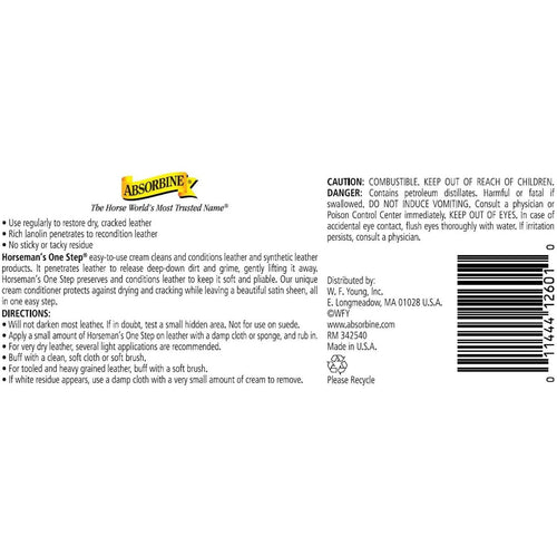 Absorbine Horseman's One Step Leather Cleaner Conditioner Tack Care Lanolin 15 oz.