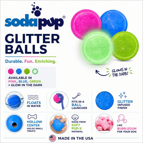 Glitter Ball 3-Pack Dog Toy | Soft PUP-X Rubber Floating Fetch Ball with Treat Dispenser | USA Made