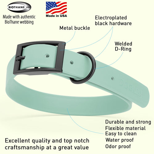 BioThane Waterproof Dog Collar - XS: L 9-12 x W 1/2 - Black OR Brass Hardware