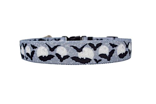 Moon Black and White with Bats Dog Collar