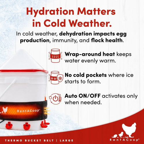 RentACoop Thermo Bucket Belt LG Heated Strap fits 2-5Gal Bucket Chicken Waterers