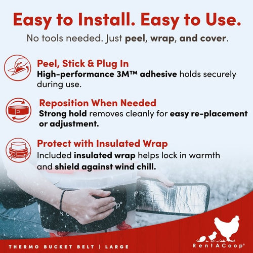 RentACoop Thermo Bucket Belt LG Heated Strap fits 2-5Gal Bucket Chicken Waterers