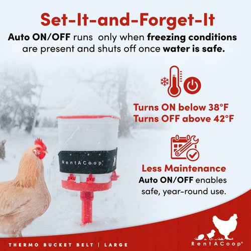 RentACoop Thermo Bucket Belt LG Heated Strap fits 2-5Gal Bucket Chicken Waterers