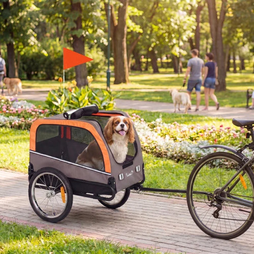 Dog Bike Trailer, Pet Cart Bicycle Carrier with 20 Air Tires, Quick-Release Wheels, Reflectors, Flag
