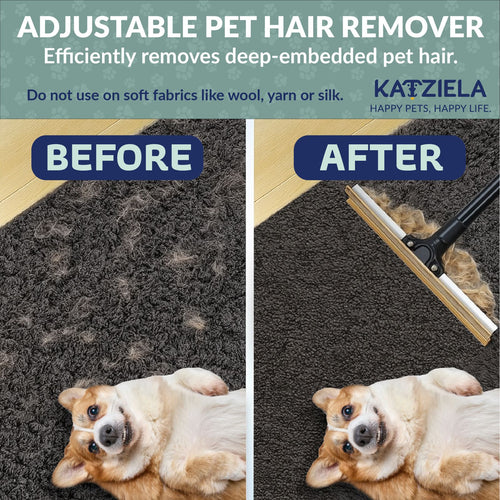 Katziela DuoSweep Broom – Dual-Sided Pet Hair Remover with Metal & Rubber Blade