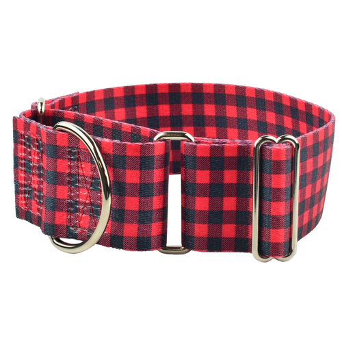 Buffalo Plaid Red 2″ Wide Martingale Dog Collar