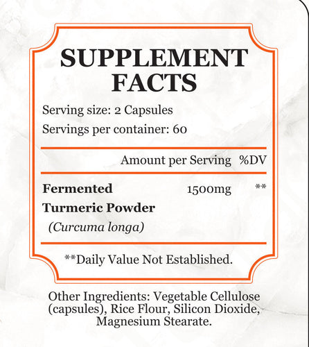 Fermented Turmeric Powder Capsules - Ease Joint Pain and Increase Immune Vitality with Enhanced Bioavailability - 120 Capsules