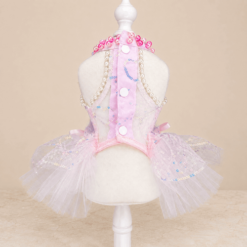 Pink Lace Tulle Pet Dress with Butterfly Bow