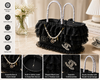 Luxury Black Lace Dog Carrier Bag with Pearl Charm – Elegant Small Dog Tote Bag with Safety Leash