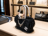Luxury Black Lace Dog Carrier Bag with Pearl Charm – Elegant Small Dog Tote Bag with Safety Leash