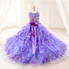 Luxury Purple Princess Dog Dress Floral Lace Tulle Wedding Gown for Small Dogs