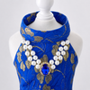 Royal Sapphire Luxury Dog Dress – Blue & Gold Layered Princess Pet Dress with Pearl Jewel Detail