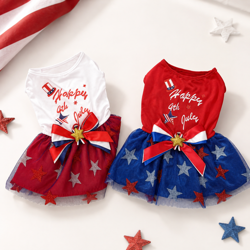 Patriotic 4th of July Dog Dress USA Star Tulle Puppy Princess Dress Independence Day Pet Outfit