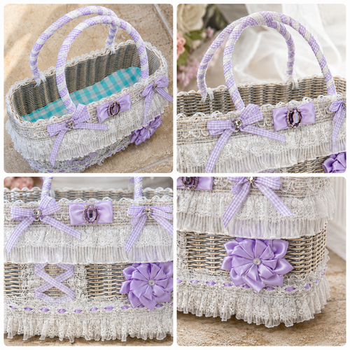 Luxury Lavender Lace Wicker Pet Carrier Basket for Small Dogs & Cats