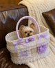 Luxury Lavender Lace Wicker Pet Carrier Basket for Small Dogs & Cats