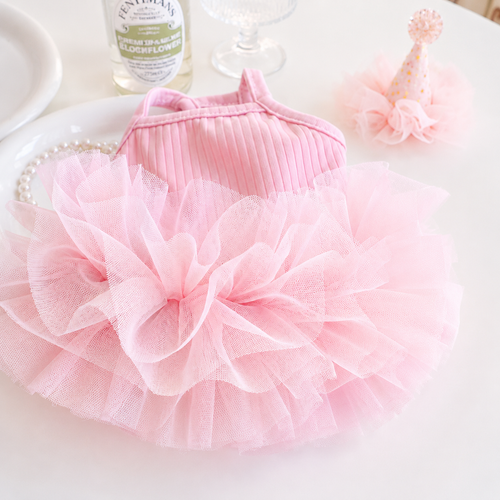 Cooling Ice Silk Dog Tutu Dress for Small Dogs – Lightweight Ribbed Puppy Princess Dress with Fluffy Tulle Skirt