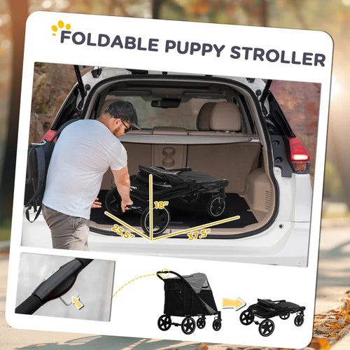One-Click Foldable Stroller for Large Medium Small Dogs, Pet, Cats with Storage