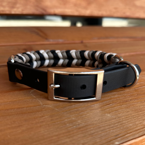 Coiled Charm Hand Braided Dog Collar in Black, Tan, & Cream