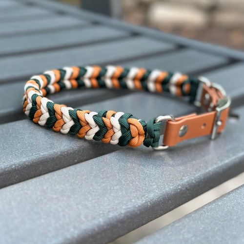Coiled Charm Hand Braided Dog Collar in Hunter Green, Mustard, & Cream
