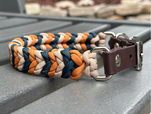 Coiled Charm Hand Braided Dog Collar in Mustard, Navy, & Light Tan