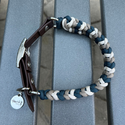 Coiled Charm Hand Braided Dog Collar in Navy, Tan, & Cream