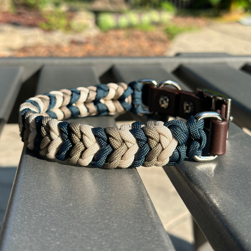 Coiled Charm Hand Braided Dog Collar in Navy, Tan, & Cream