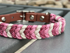 Coiled Charm Hand Braided Dog Collar in Pink, Red Diamonds, & Cream