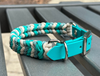 Coiled Charm Hand Braided Dog Collar in Teal, Cream, & Teal Diamonds