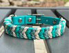 Coiled Charm Hand Braided Dog Collar in Teal, Cream, & Teal Diamonds