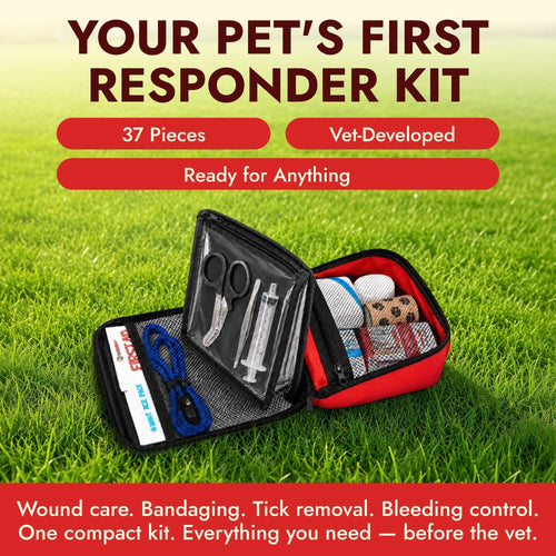 PetVet Medic® Essential Pet First Aid Kit-37 piece Dog & Cat Emergency Kit with Veterinarian-Curated Supplies & First Aid Guide