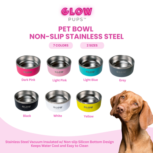 Aqua Blue Stainless Steel Dog Bowl 32oz & 64oz - Glow Pups